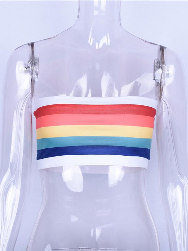 Fashion Rainbow Striped Sexy Wrap Sports Bra