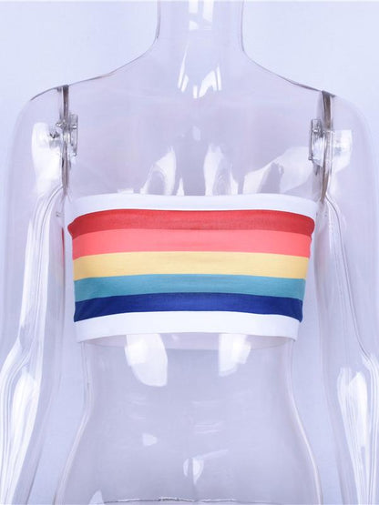 Fashion Rainbow Striped Sexy Wrap Sports Bra