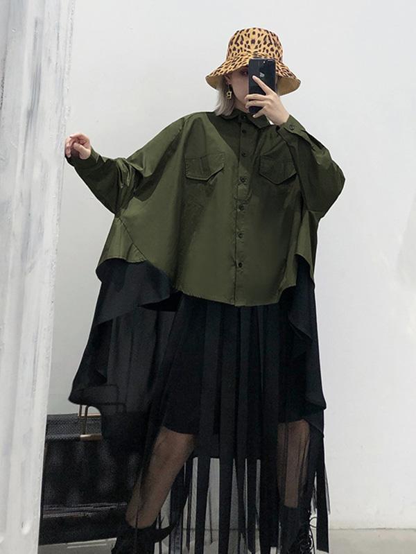 Original Irregularity Split-Joint Gauze Blouses&Shirts Tops