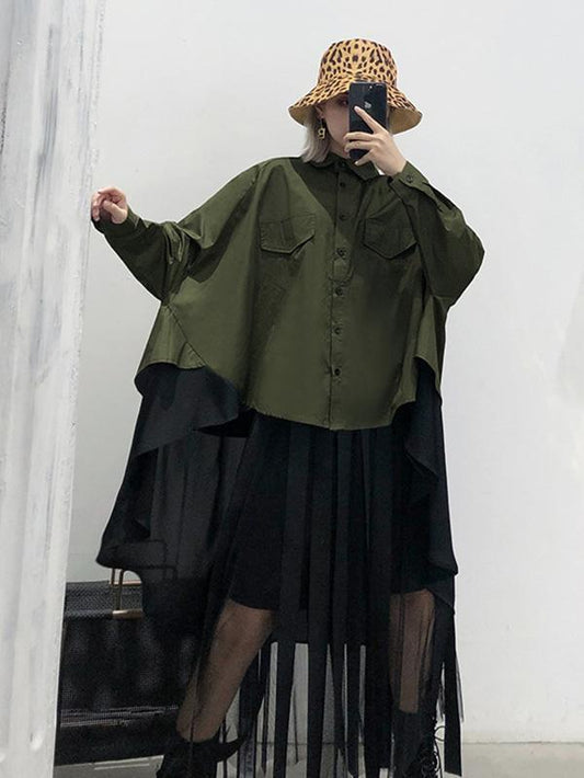 Original Irregularity Split-Joint Gauze Blouses&Shirts Tops