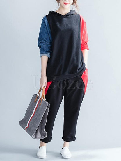 Loose Split-joint Hooded Sweatshirt&Pants Suits
