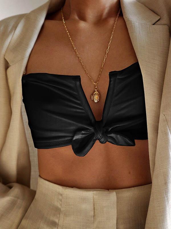 V-Neck Knotted Split Bikini Swimsuit