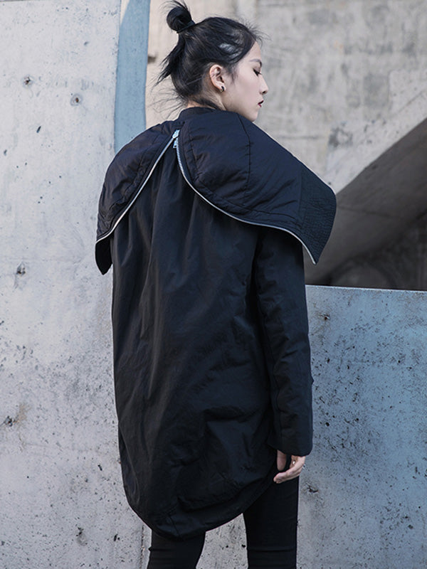 Fashion Solid Color Long Sleeves Zipper Quilted Coat