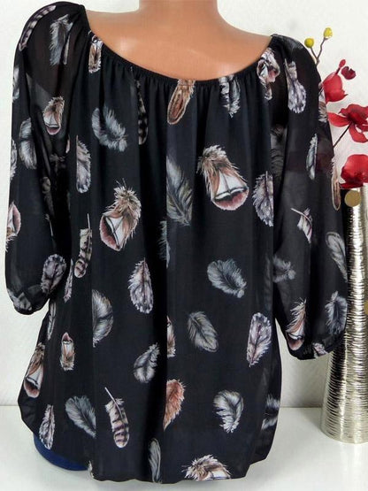 Plus Size V-neck Five-quarter Sleeves Shirt