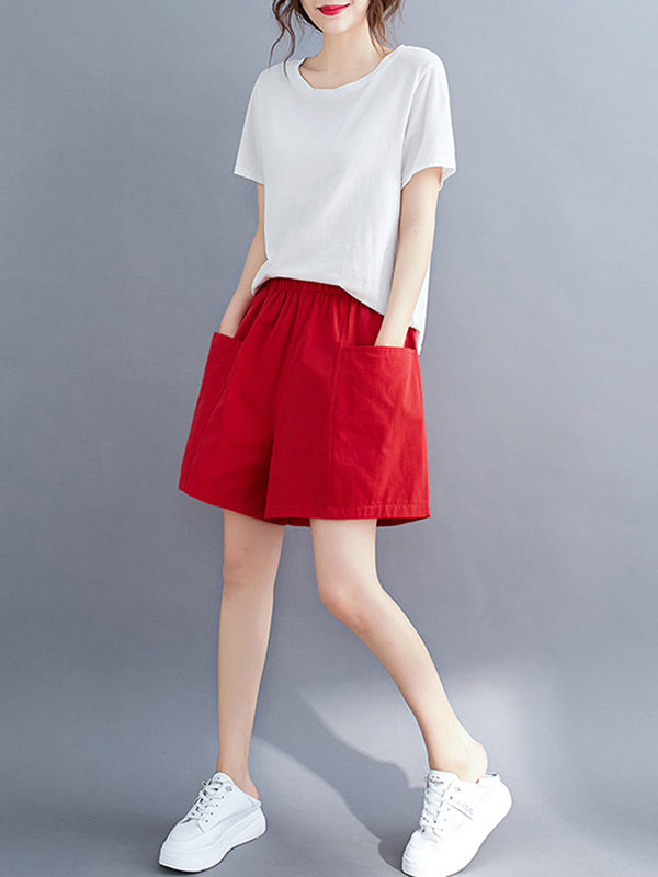 Casual Solid Color With Pocket Wide Leg Shorts