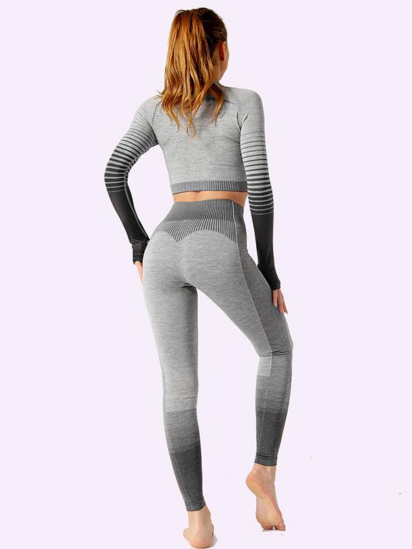 Sexy  Contrast Color Long Sleeves Yoga Suits