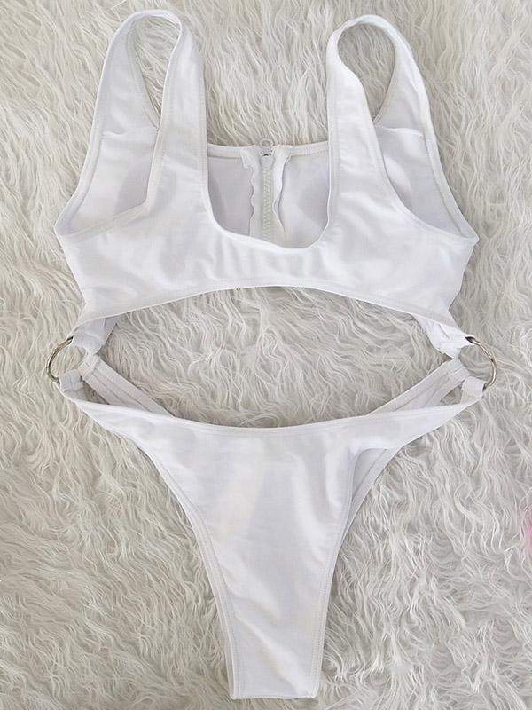 Sexy Hollow Zipper Backless One-Piece Swimwear