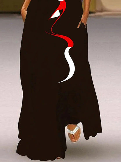 Urban Loose Face Printed Black Maxi Dress
