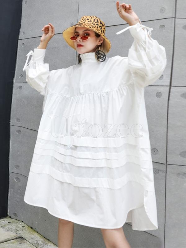 Solid Bowknot Drawstring Falbala Mini Dress