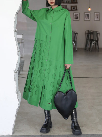 Stylish Solid Color Asymmetric Lapel Long Sleeves Midi Dress