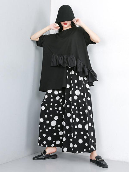 Polka-Dot Elastic Waist Wide Leg Pants