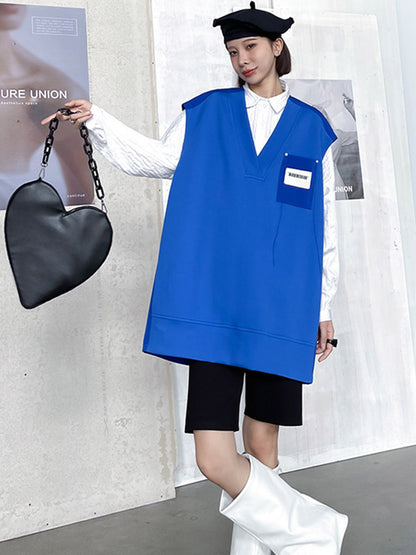 Simple Asymmetric V-Neck Sleeveless Vest Outerwear