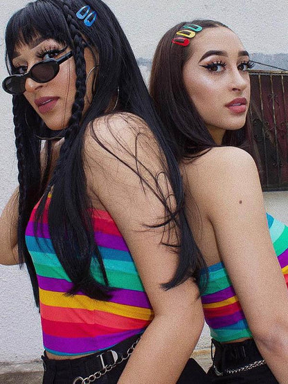 Rainbow Color Stripped Off Shoulder Tank