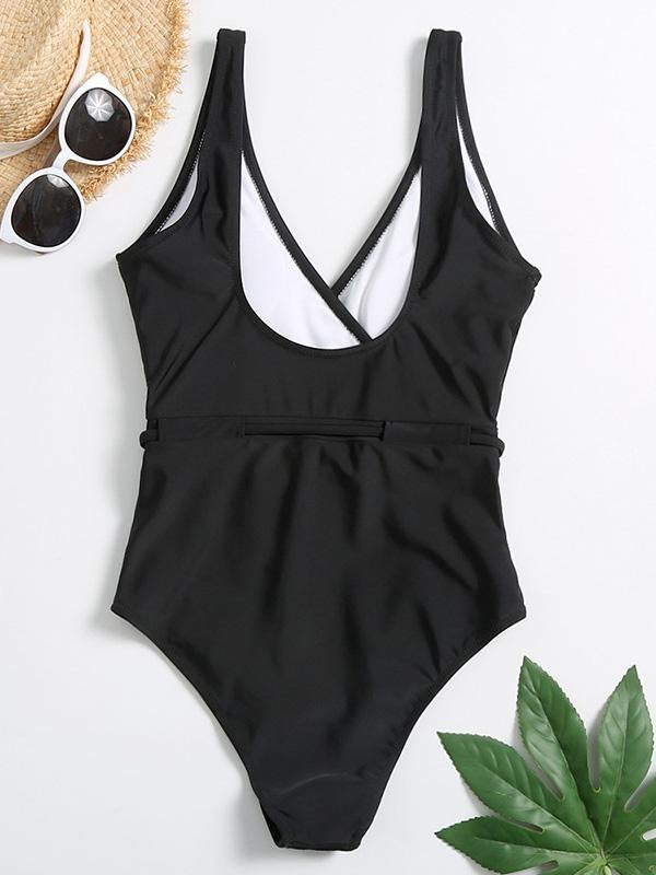 V-Neck Bandage One-Piece Swimwear