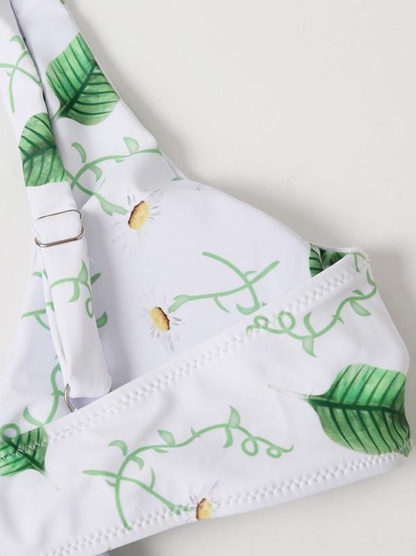 Printed Knotted Split Bikini Swimsuit