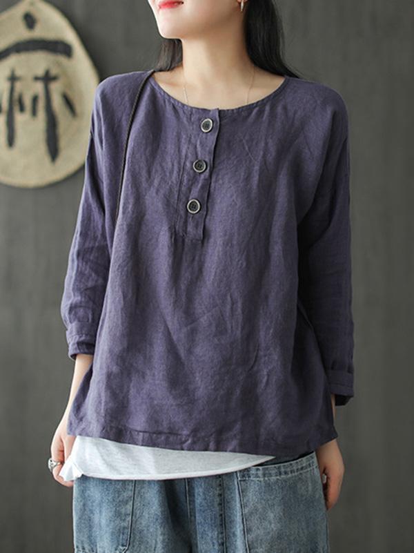 Artistic Retro Solid Shirt Blouse Tops
