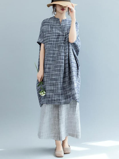 Loose Batwing Plaid Dress
