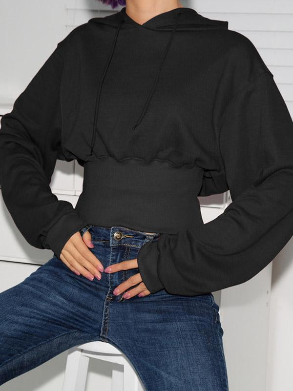 Casual Solid Loose Hoodies&Sweatshirt Tops