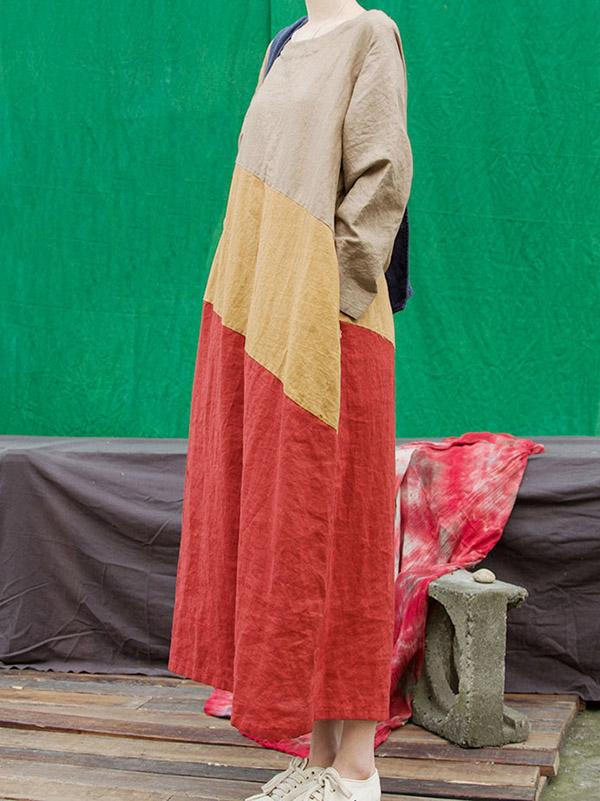 Split-color Cropped Ramee Loose Maxi Dresses