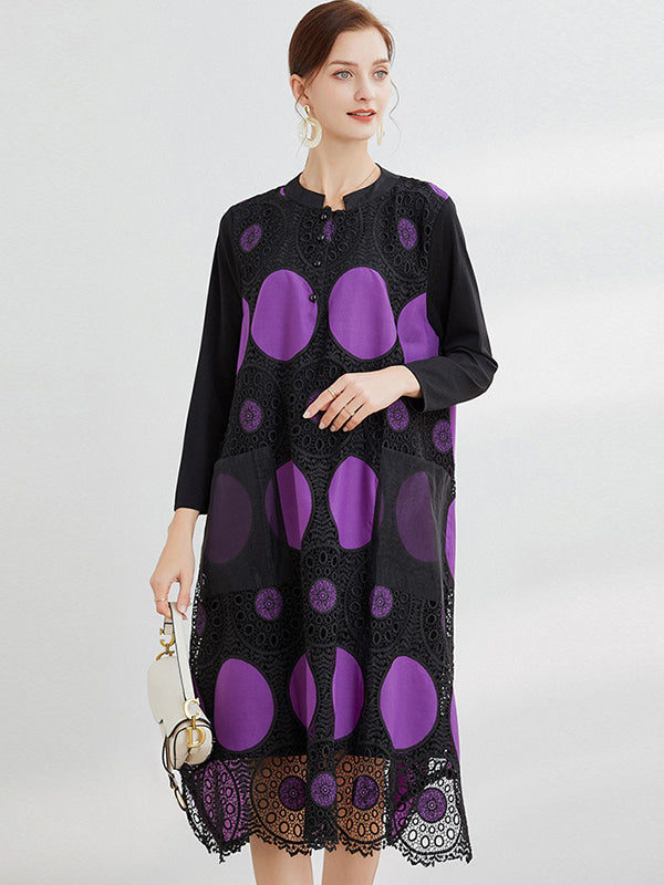 Original Vintage Hollow Lace Embroidered Polka-Dot Midi Dress