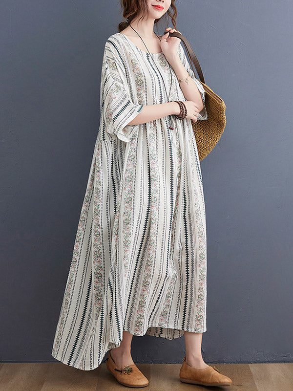 Original Floral Split-Joint Short Sleeve Maxi Dress