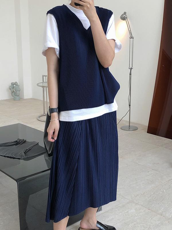 Original  Irregularity Pleats Solid Skirt