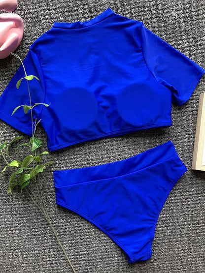 Plain Short Sleeve Tankini Swimsuit