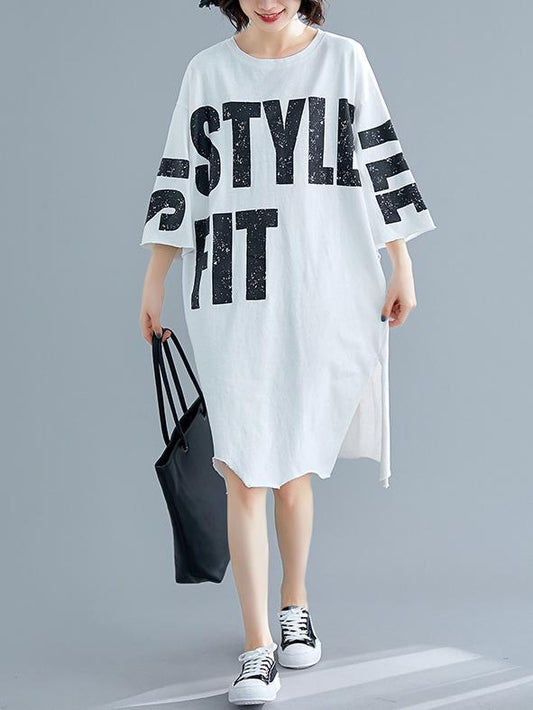Loose Split-side Printed Dress