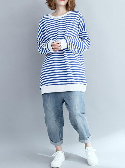 Loose Stripes Plus Size Printed Hoodies Top