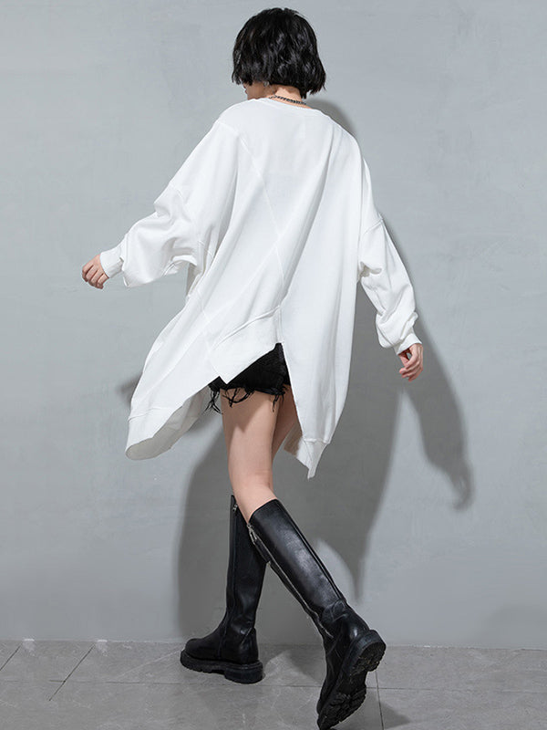 Urban Solid Color Split-Joint Long Sleeve T-Shirt Top