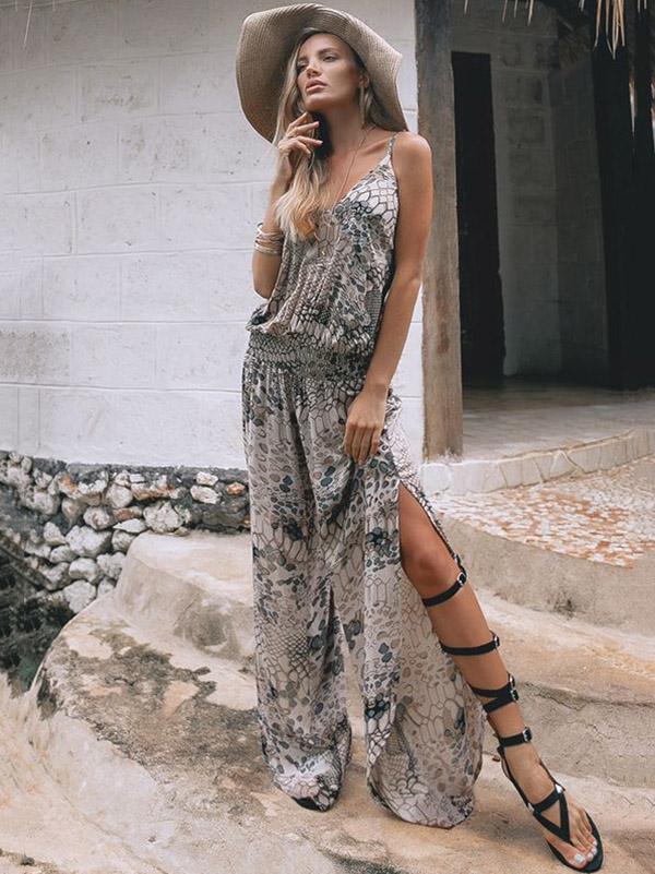 Spaghetti-neck Split-side Waisted Jumpsuits