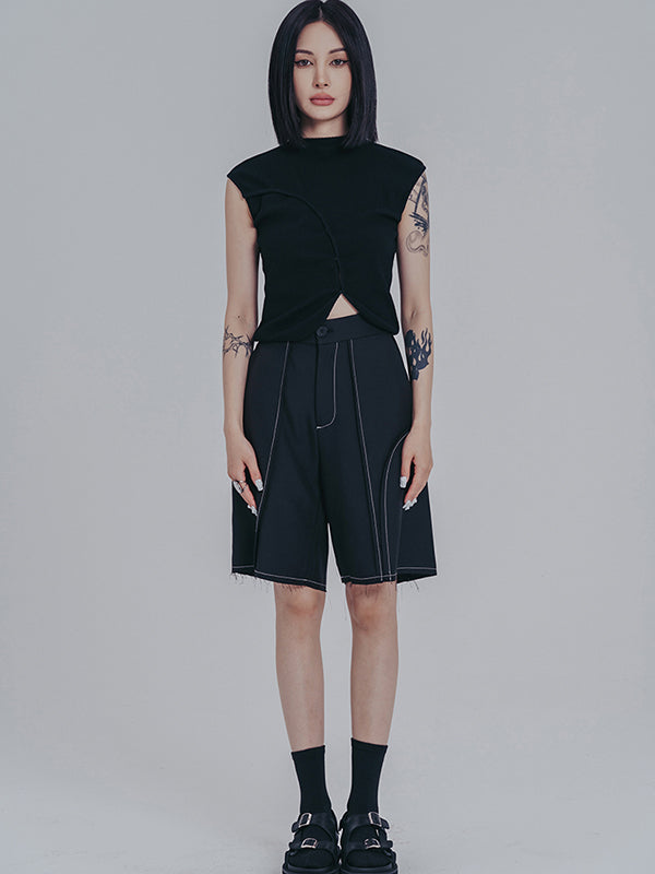 Simple Loose Contrast Color Striped Shorts