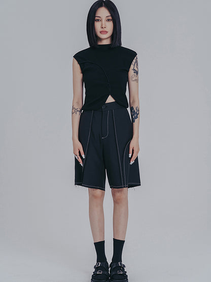 Simple Loose Contrast Color Striped Shorts