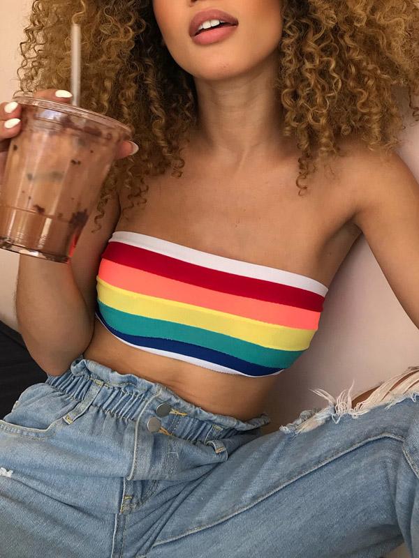 Fashion Rainbow Striped Sexy Wrap Sports Bra