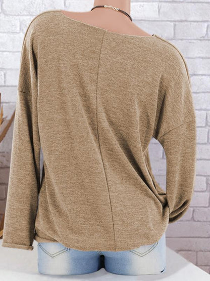Pure Color V-neck Tops