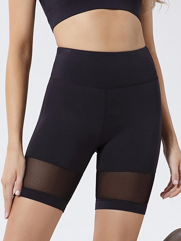 Solid Color Mesh Split-Joint High-Waisted Sports Shorts