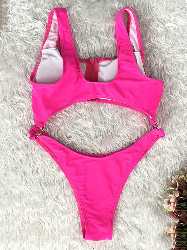 Sexy Hollow Zipper Backless One-Piece Swimwear