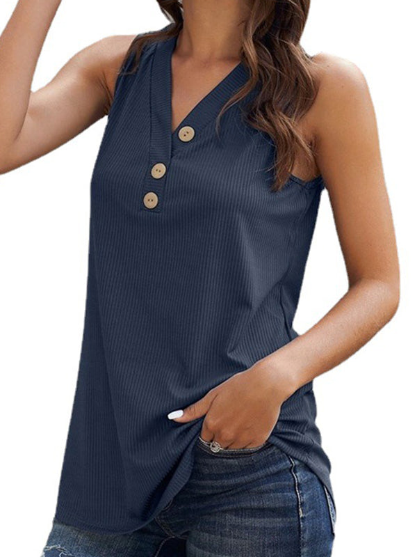 Simple Loose Split-Joint V-Neck Knitting Vest Top