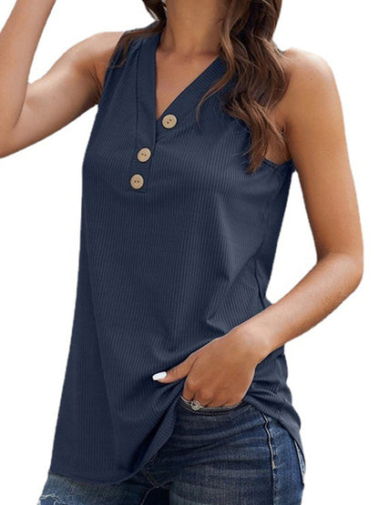 Simple Loose Split-Joint V-Neck Knitting Vest Top