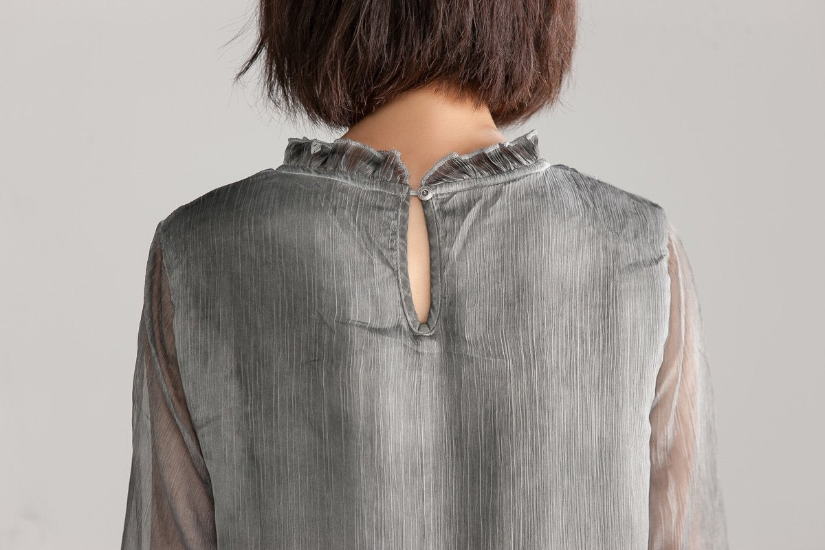 Embroidery Silk Floss Elegant Long Sleeve Dress