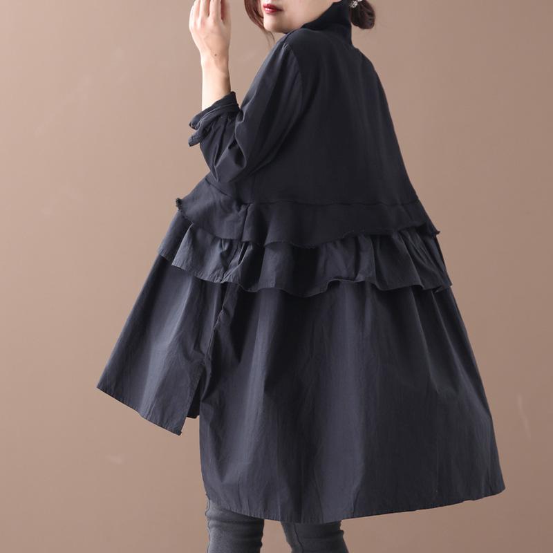 Turtleneck Pure Color Casual Loose Ruffle Dress