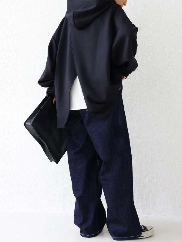 Urban Loose Solid Color Split-Back Long Sleeves Hoodies