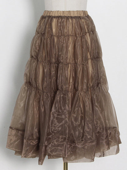 Fashion Solid Color Split-Joint A-Line Bubble Skirt