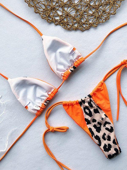 Lace Up Contrast Scrunch Bikini Set