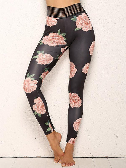 Flower Printed Lace Yoga Leggings