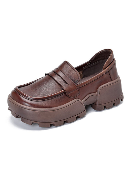 Vintage Cow Leather Low-Top Platform Loafers