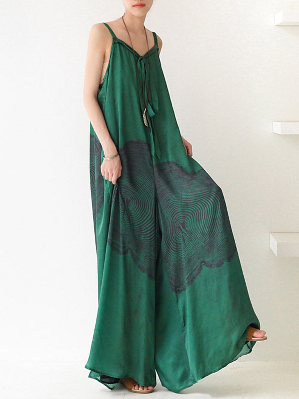 Stylish Printed Asymmetric Spaghetti-Neck Wide Leg Jumpsuits