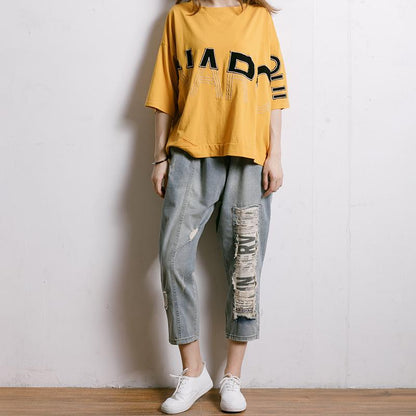 Embroidered And Half-Applique Letters T-Shirt