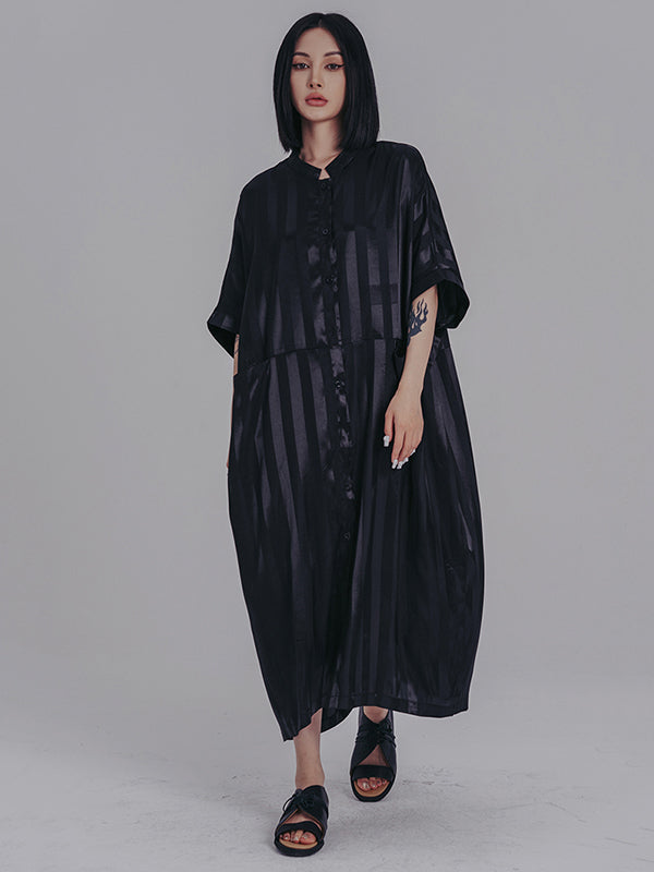 Urban Loose Stand Collar Split-Joint Midi Dress