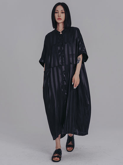 Urban Loose Stand Collar Split-Joint Midi Dress